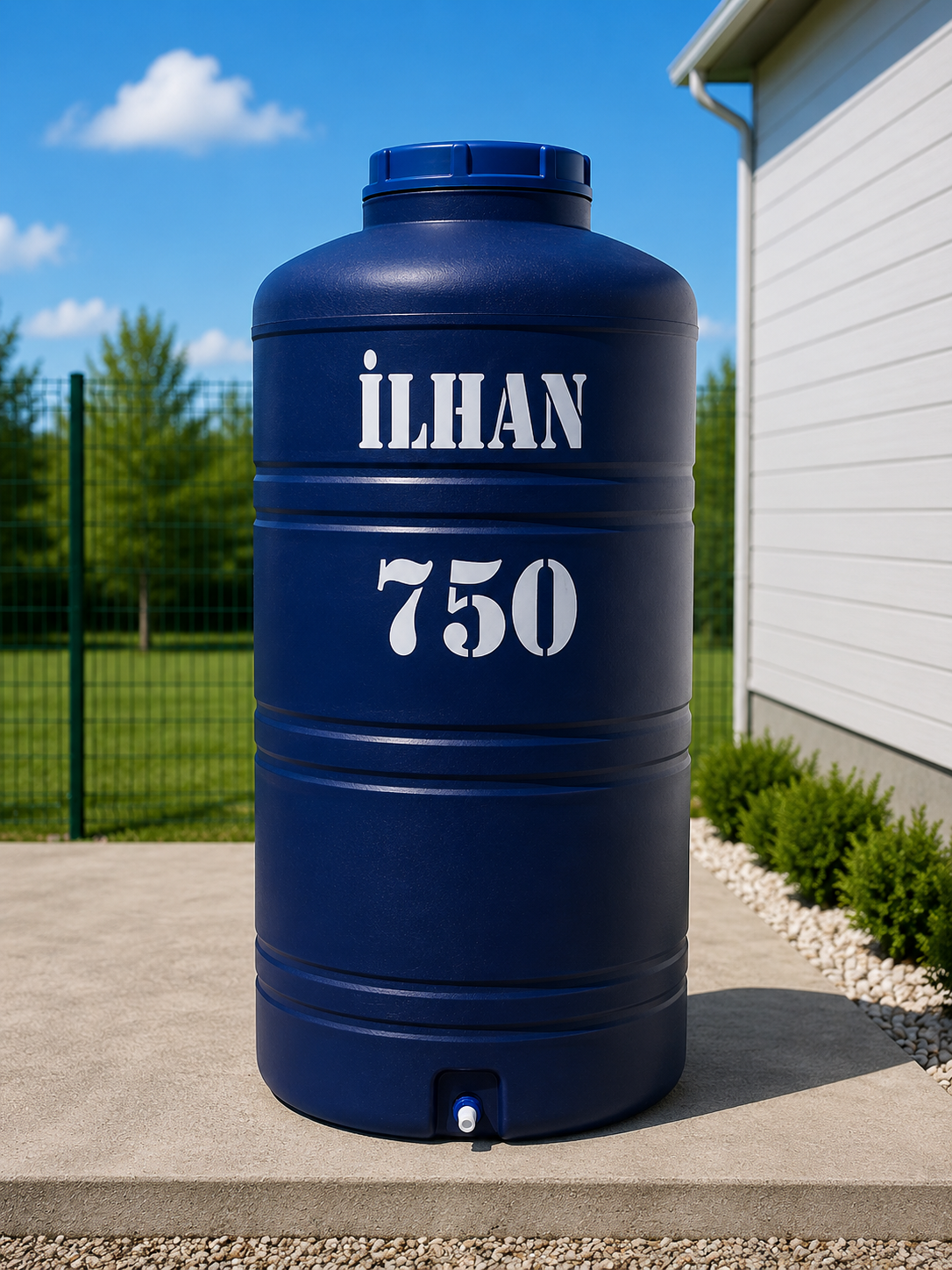 750 Litre İnce Dikey Mavi Polietilen Su Deposu (Musluklu)